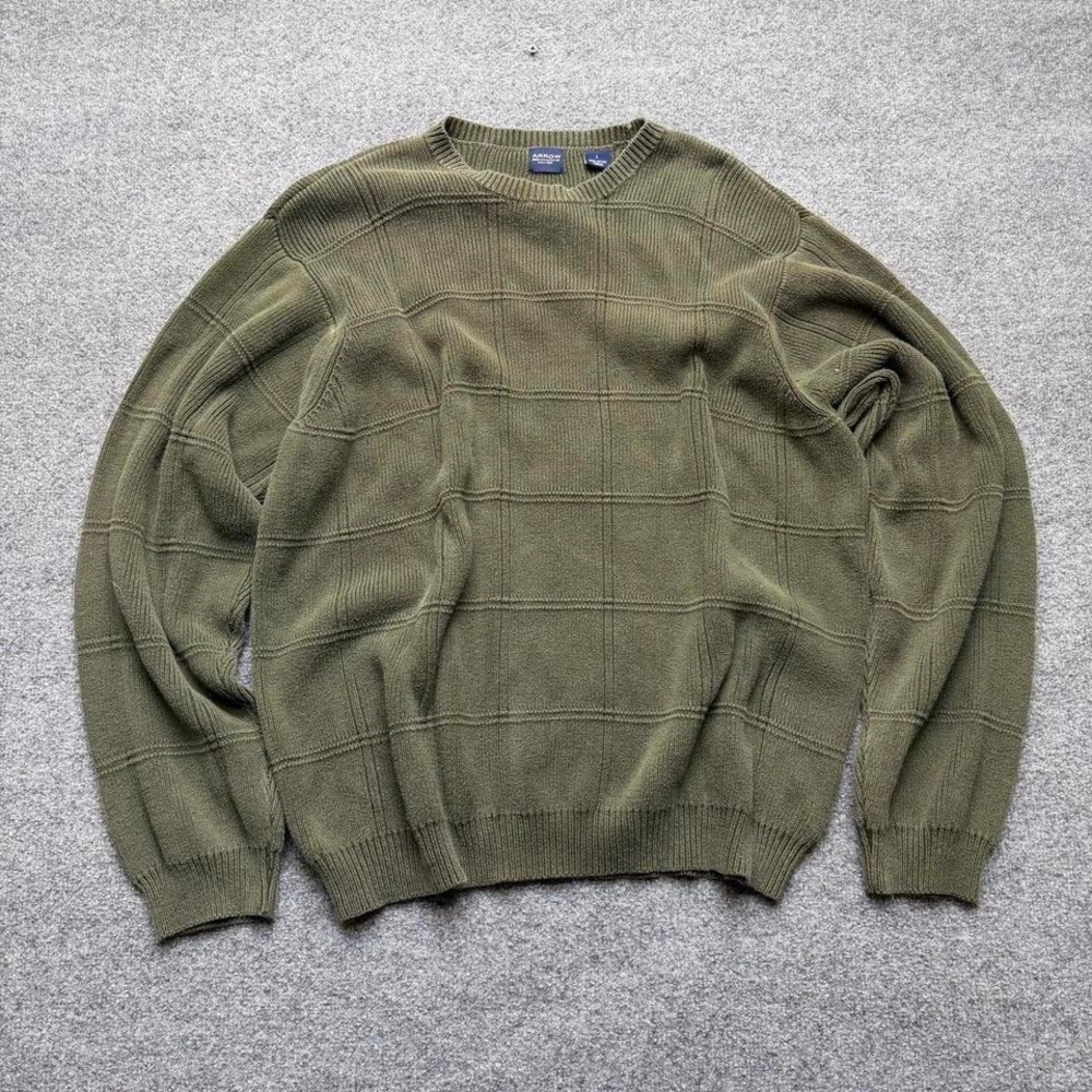 Vtg Arrow green‎ knit sweater men's size large